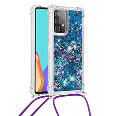 Coque Silicone Housse Etui Gel Bling-Bling avec Laniere Strap S03 pour Samsung Galaxy A52 4G Bleu