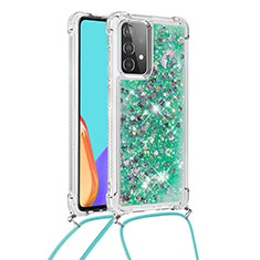 Coque Silicone Housse Etui Gel Bling-Bling avec Laniere Strap S03 pour Samsung Galaxy A52 4G Vert