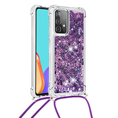 Coque Silicone Housse Etui Gel Bling-Bling avec Laniere Strap S03 pour Samsung Galaxy A52 5G Violet