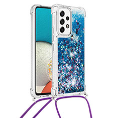 Coque Silicone Housse Etui Gel Bling-Bling avec Laniere Strap S03 pour Samsung Galaxy A53 5G Bleu