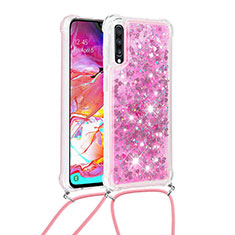 Coque Silicone Housse Etui Gel Bling-Bling avec Laniere Strap S03 pour Samsung Galaxy A70S Rose Rouge