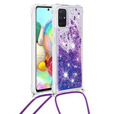 Coque Silicone Housse Etui Gel Bling-Bling avec Laniere Strap S03 pour Samsung Galaxy A71 4G A715 Violet