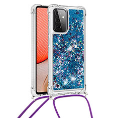 Coque Silicone Housse Etui Gel Bling-Bling avec Laniere Strap S03 pour Samsung Galaxy A72 4G Bleu