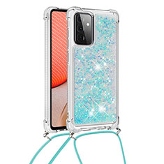 Coque Silicone Housse Etui Gel Bling-Bling avec Laniere Strap S03 pour Samsung Galaxy A72 4G Bleu Ciel