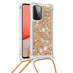 Coque Silicone Housse Etui Gel Bling-Bling avec Laniere Strap S03 pour Samsung Galaxy A72 4G Or