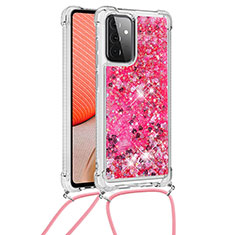 Coque Silicone Housse Etui Gel Bling-Bling avec Laniere Strap S03 pour Samsung Galaxy A72 4G Rose Rouge