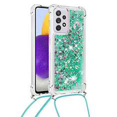 Coque Silicone Housse Etui Gel Bling-Bling avec Laniere Strap S03 pour Samsung Galaxy A73 5G Vert