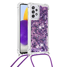 Coque Silicone Housse Etui Gel Bling-Bling avec Laniere Strap S03 pour Samsung Galaxy A73 5G Violet