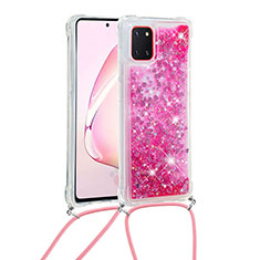 Coque Silicone Housse Etui Gel Bling-Bling avec Laniere Strap S03 pour Samsung Galaxy A81 Rose Rouge