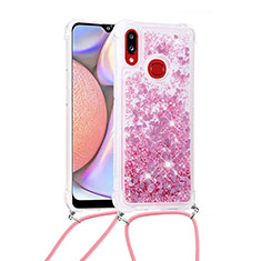 Coque Silicone Housse Etui Gel Bling-Bling avec Laniere Strap S03 pour Samsung Galaxy M01s Rouge