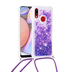 Coque Silicone Housse Etui Gel Bling-Bling avec Laniere Strap S03 pour Samsung Galaxy M01s Violet