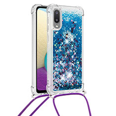 Coque Silicone Housse Etui Gel Bling-Bling avec Laniere Strap S03 pour Samsung Galaxy M02 Bleu