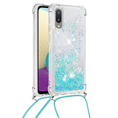 Coque Silicone Housse Etui Gel Bling-Bling avec Laniere Strap S03 pour Samsung Galaxy M02 Bleu Ciel