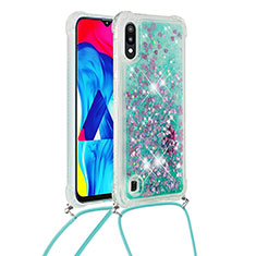 Coque Silicone Housse Etui Gel Bling-Bling avec Laniere Strap S03 pour Samsung Galaxy M10 Vert