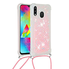 Coque Silicone Housse Etui Gel Bling-Bling avec Laniere Strap S03 pour Samsung Galaxy M20 Rose