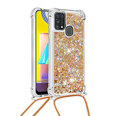 Coque Silicone Housse Etui Gel Bling-Bling avec Laniere Strap S03 pour Samsung Galaxy M31 Prime Edition Or
