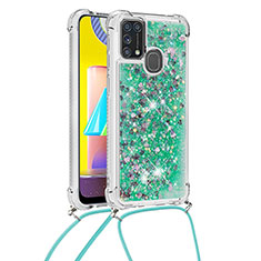 Coque Silicone Housse Etui Gel Bling-Bling avec Laniere Strap S03 pour Samsung Galaxy M31 Prime Edition Vert