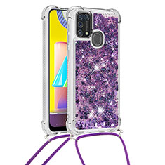 Coque Silicone Housse Etui Gel Bling-Bling avec Laniere Strap S03 pour Samsung Galaxy M31 Prime Edition Violet