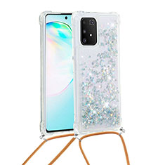 Coque Silicone Housse Etui Gel Bling-Bling avec Laniere Strap S03 pour Samsung Galaxy M80S Argent