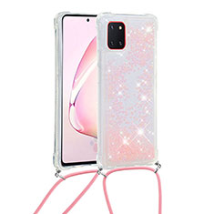 Coque Silicone Housse Etui Gel Bling-Bling avec Laniere Strap S03 pour Samsung Galaxy Note 10 Lite Rose