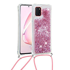 Coque Silicone Housse Etui Gel Bling-Bling avec Laniere Strap S03 pour Samsung Galaxy Note 10 Lite Rouge