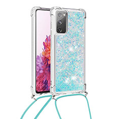 Coque Silicone Housse Etui Gel Bling-Bling avec Laniere Strap S03 pour Samsung Galaxy S20 FE (2022) 5G Bleu Ciel