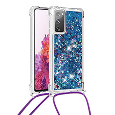 Coque Silicone Housse Etui Gel Bling-Bling avec Laniere Strap S03 pour Samsung Galaxy S20 FE 4G Bleu