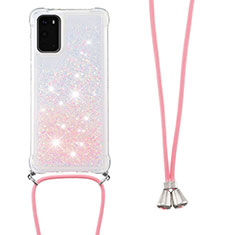 Coque Silicone Housse Etui Gel Bling-Bling avec Laniere Strap S03 pour Samsung Galaxy S20 Rose