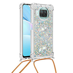 Coque Silicone Housse Etui Gel Bling-Bling avec Laniere Strap S03 pour Xiaomi Mi 10i 5G Argent