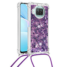 Coque Silicone Housse Etui Gel Bling-Bling avec Laniere Strap S03 pour Xiaomi Mi 10i 5G Violet