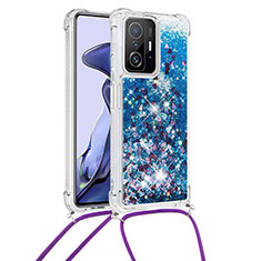 Coque Silicone Housse Etui Gel Bling-Bling avec Laniere Strap S03 pour Xiaomi Mi 11T 5G Bleu