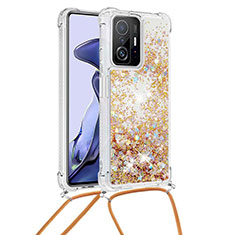 Coque Silicone Housse Etui Gel Bling-Bling avec Laniere Strap S03 pour Xiaomi Mi 11T 5G Or