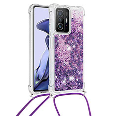 Coque Silicone Housse Etui Gel Bling-Bling avec Laniere Strap S03 pour Xiaomi Mi 11T 5G Violet