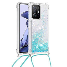 Coque Silicone Housse Etui Gel Bling-Bling avec Laniere Strap S03 pour Xiaomi Mi 11T Pro 5G Bleu Ciel