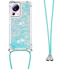 Coque Silicone Housse Etui Gel Bling-Bling avec Laniere Strap S03 pour Xiaomi Mi 13 Lite 5G Bleu Ciel
