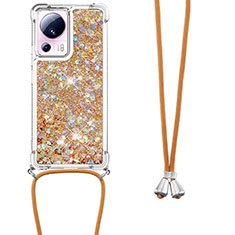 Coque Silicone Housse Etui Gel Bling-Bling avec Laniere Strap S03 pour Xiaomi Mi 13 Lite 5G Or