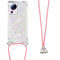 Coque Silicone Housse Etui Gel Bling-Bling avec Laniere Strap S03 pour Xiaomi Mi 13 Lite 5G Rose