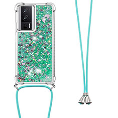 Coque Silicone Housse Etui Gel Bling-Bling avec Laniere Strap S03 pour Xiaomi Poco F5 Pro 5G Vert