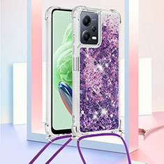 Coque Silicone Housse Etui Gel Bling-Bling avec Laniere Strap S03 pour Xiaomi Poco X5 5G Violet