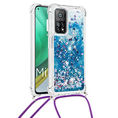 Coque Silicone Housse Etui Gel Bling-Bling avec Laniere Strap S03 pour Xiaomi Redmi K30S 5G Bleu