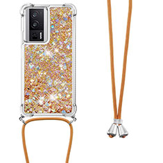 Coque Silicone Housse Etui Gel Bling-Bling avec Laniere Strap S03 pour Xiaomi Redmi K60 5G Or