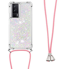 Coque Silicone Housse Etui Gel Bling-Bling avec Laniere Strap S03 pour Xiaomi Redmi K60 5G Rose