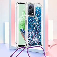 Coque Silicone Housse Etui Gel Bling-Bling avec Laniere Strap S03 pour Xiaomi Redmi Note 12 5G Bleu