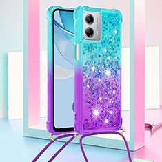 Coque Silicone Housse Etui Gel Bling-Bling avec Laniere Strap YB1 pour Motorola Moto G 5G (2023) Bleu Ciel