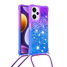 Coque Silicone Housse Etui Gel Bling-Bling avec Laniere Strap YB1 pour Xiaomi Poco F5 5G Violet