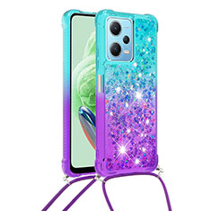 Coque Silicone Housse Etui Gel Bling-Bling avec Laniere Strap YB1 pour Xiaomi Poco X5 5G Bleu Ciel