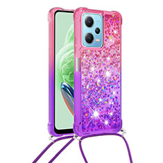 Coque Silicone Housse Etui Gel Bling-Bling avec Laniere Strap YB1 pour Xiaomi Poco X5 5G Rose Rouge