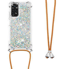 Coque Silicone Housse Etui Gel Bling-Bling avec Laniere Strap YB1 pour Xiaomi Redmi Note 11 4G (2022) Argent