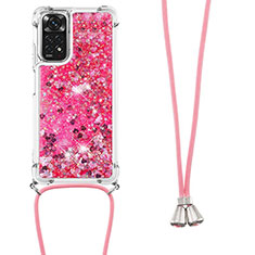 Coque Silicone Housse Etui Gel Bling-Bling avec Laniere Strap YB1 pour Xiaomi Redmi Note 11 4G (2022) Rose Rouge