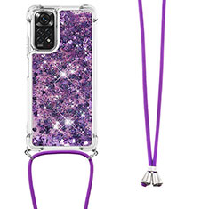 Coque Silicone Housse Etui Gel Bling-Bling avec Laniere Strap YB1 pour Xiaomi Redmi Note 11 4G (2022) Violet